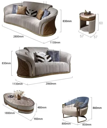 Gold Stainless Steel Italian Designer Velvet Sofa for Large Villa Mansion