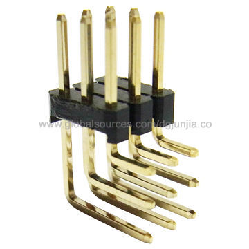 Right Angle Pin Header Connector, 2.54mm Pitch, Tri-row Type, H = 2.5, Gold Flash, RoHS Mark