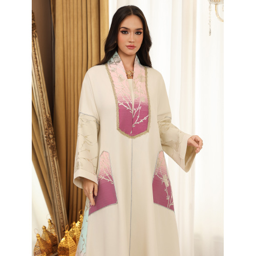 Gradient Jacquard V-Neck Jalabiya Abaya برای زنان