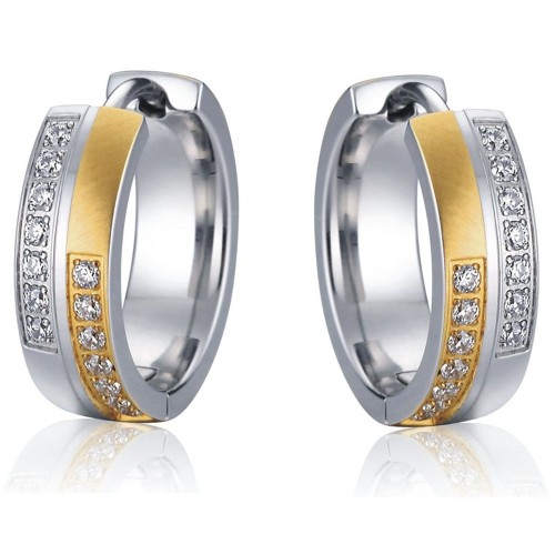 small gold color round circle zircon earring for women made of stainless steel