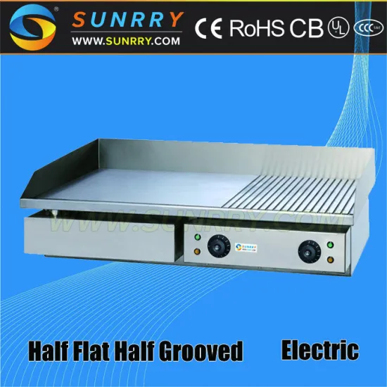 Price of commercial table-top 2/3 flat and 1/3 grooved electric vertical chicken grill pan machine