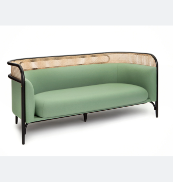 Nordic Solid Wood Cane 2-Seat Love Seat Sofa
