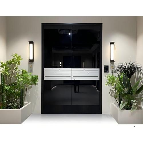 Porta frontal de metal preto brilhante de alta segurança