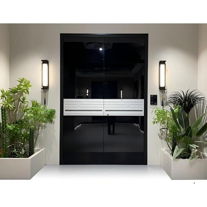 Porta frontal de metal preto brilhante de alta segurança