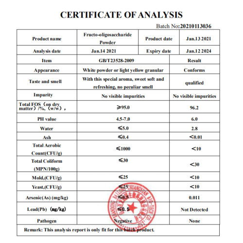 Sugarcane Fruit Oligosaccharide FOS 95 Powder