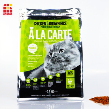 Bolsa de aluminio de fondo plano de 2,5 kg de comida para gatos