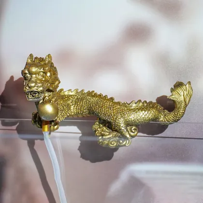 Golden Yellow Dragon Fountain Aquarium Decoration with Filter