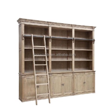 MRS Woods French Inspired Recycled Wood Bookcase: A Vintage Country Style Addition with Ladder