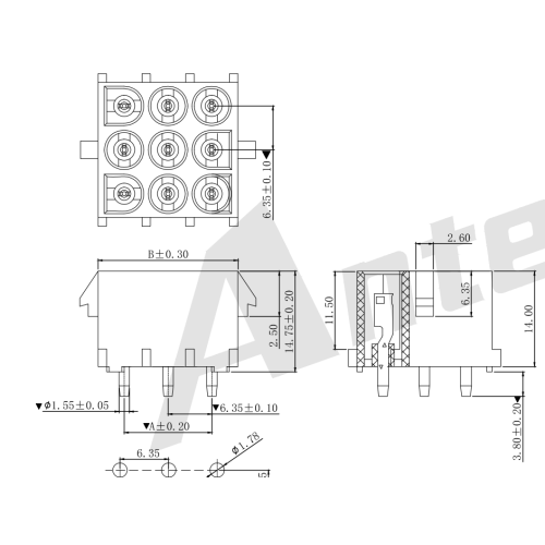 6.35mm 180° Wafer Connector Series AW6352V-3xNP