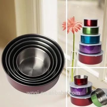 Brand New Multi-color Round Shape 5PCS Stainless Steel Crisper with Transparent Lid Food Storage Box Stainless SteeFresh Crisper