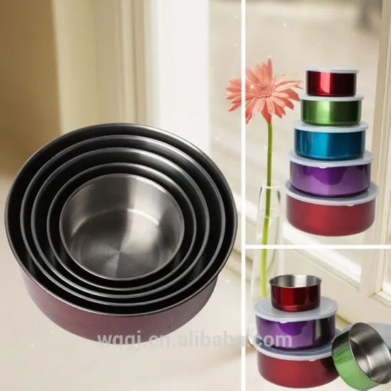 Brand New Multi-color Round Shape 5PCS Stainless Steel Crisper with Transparent Lid Food Storage Box Stainless SteeFresh Crisper