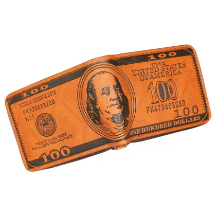 Custom European and American Style Men's wallet short zipper printing US dollar pattern horizontal fashion wallet
