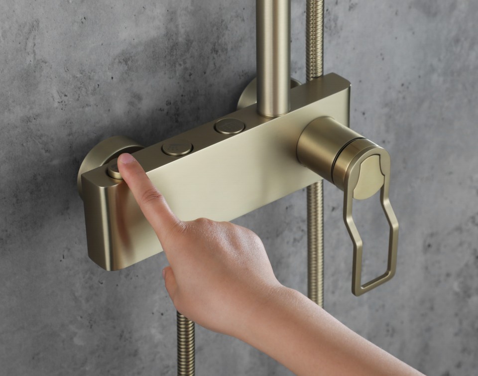 Gold Exposed Shower system with shower head