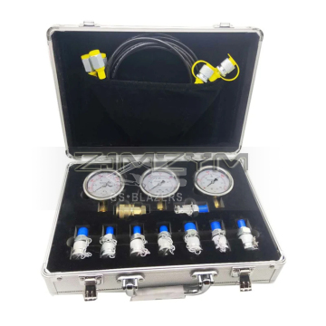 Hydraulic Pressure Test Gauge Kit for Excavators - Portable Case Included