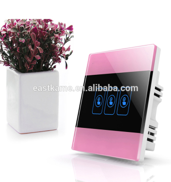 Pink 3 Gang Crystal Glass Panel Electronic Touch Smart Home Switch