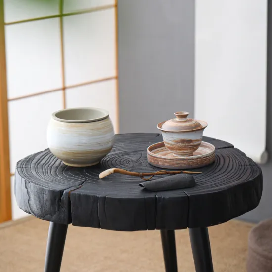 Handcrafted Wabi-Sabi Raw Ore Rough Pottery Congou Tea Bowl and Teacup Set