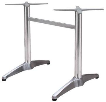 Polished Die-Cast Aluminum Double Column Table Base with Adjustable Foot Caps for Restaurant Cafe Long Dining Table Use