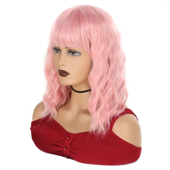 Synthetic Wigs with Bangs for Women Purple Water Wave Natural Bob Wigs Heat Resistant False Hair