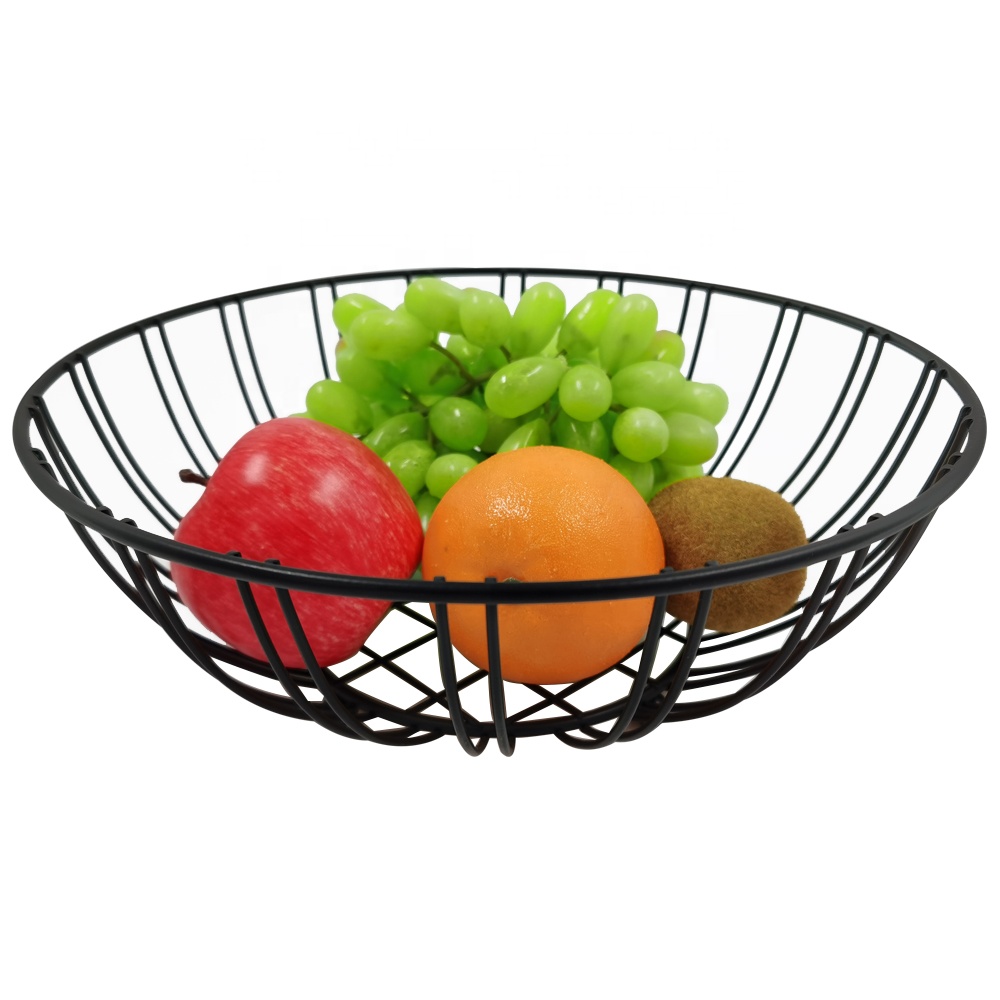 Cocina redonda de tazón negro tazón de tazón de vegetales cesta de frutas de alambre de metal