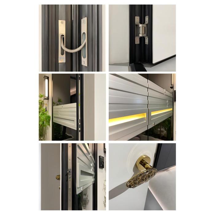 Porta frontal de metal preto brilhante de alta segurança