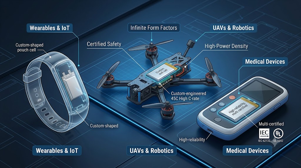 LiPo battery applications for IoT, UAV, medical