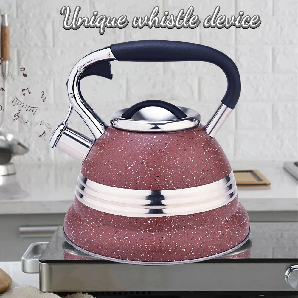 Red with Stainless Steel Design Whistling Tea Kettle