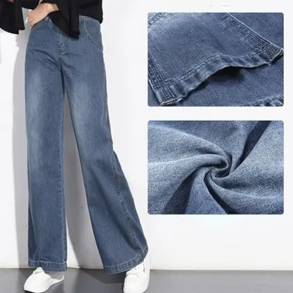 Casual Women High Waist Loose Straight Jeans Trousers