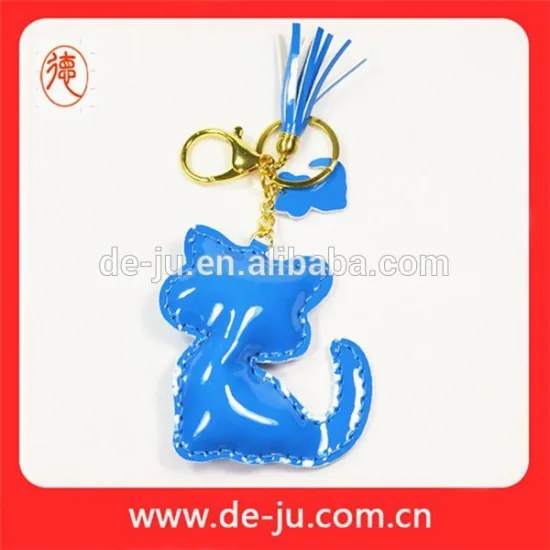 Fashion Style Bright Blue Leather Cheap Key Chain