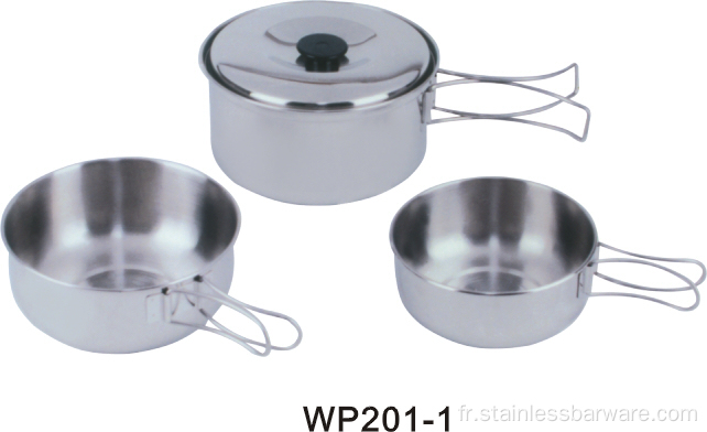 Ensemble de pots de camping en acier inoxydable de conception compacte