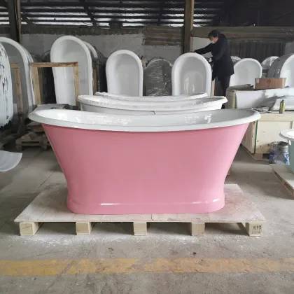 Princess Pink Cast Iron Freestanding Bateau Hot Tub for Girl's Bathroom