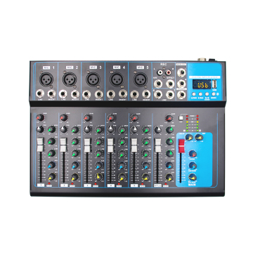 Professional 7-Channel Blue Audio Mixer with Independent Phantom Power and USB for DJs