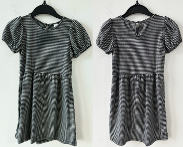 Girls' White And Black Plaid Dress