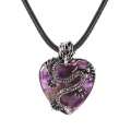 Amethyst Heart Antique Silver Dragon Gemstone Pendant (32x42mm) for DIY Making Jewelry