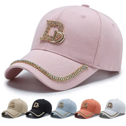High-Quality Rhinestone and Diamond Decorated 'D' Logo Baseball Cap