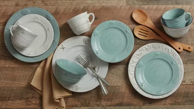 Pfaltzgraff Trellis White 16-Piece Dinnerware Set, Service for 4, Distressed White