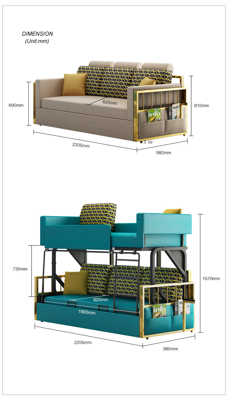 Lipat tempat tidur susun menebal bingkai logam bergerak ke atas dan ke bawah sofa furnitur ruang tamu furnitur rumah lipat modern tiga kursi