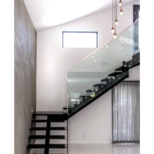 MS2026 الصلبة البلوط أحادية سترينجر الدرج درابزين زجاجي درج خشبي مخصص