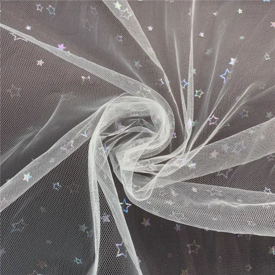 Fancy Iridescent Foil Stars Printed Tulle Mesh Fabric