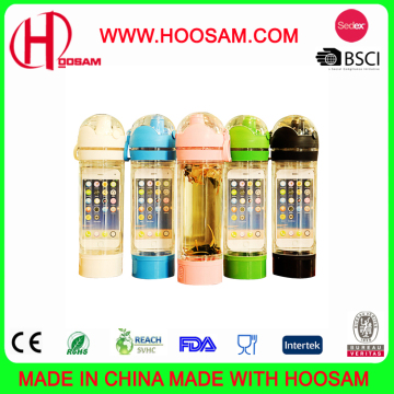 Creative plastic sports water bottle with mobile phone holder custom made clear portable listening music plastic water bottle