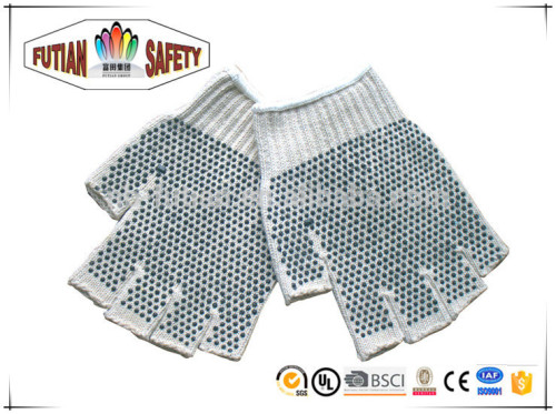 FTSAFETY 7 Gauge Natural White Half Fingers Cotton-polyester One Side PVC Dots Gloves