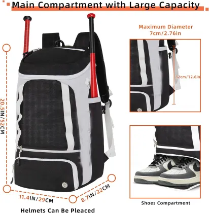 White PU Leather Baseball & Softball Backpack with Large Capacity and Shoes Compartment