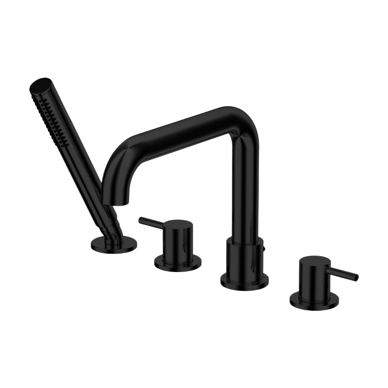 Black 4-hole Rim Mounted Bath Mixer