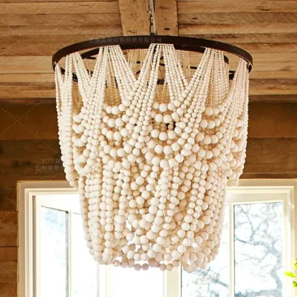 American Country Wooden Bead Chandelier Lamps