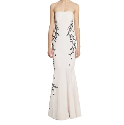 Floral Embroideried Strapless Mermaid Gown Straight Neckline Long Dress