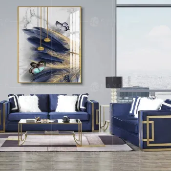Modern R1 Navy Blue Velvet Sofa Set with Button Tufting