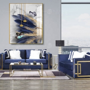 Modern R1 Navy Blue Velvet Sofa Set with Button Tufting