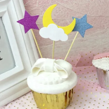 Moon with Wings Cupcake Topper Decorations for Happy Birthday Cakes