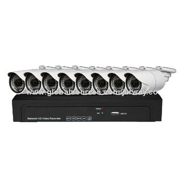 NVR and IPC Home Kit with 1 x NVR, 8 x 1.0MP IP Cameras, Supports 8CH 720/960/1,080P