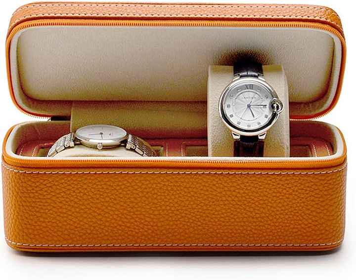Pu Leather Zippered 2 Slots Travel Watches case