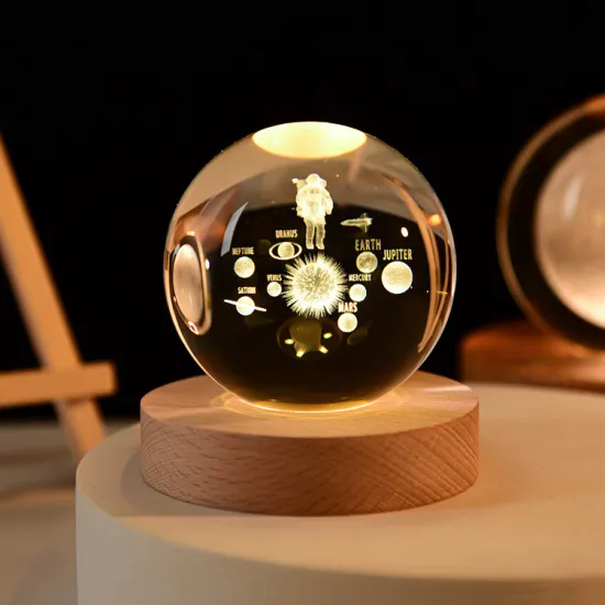 Creative Crystal Ball Universe Series Night Light with Solid Wood Base